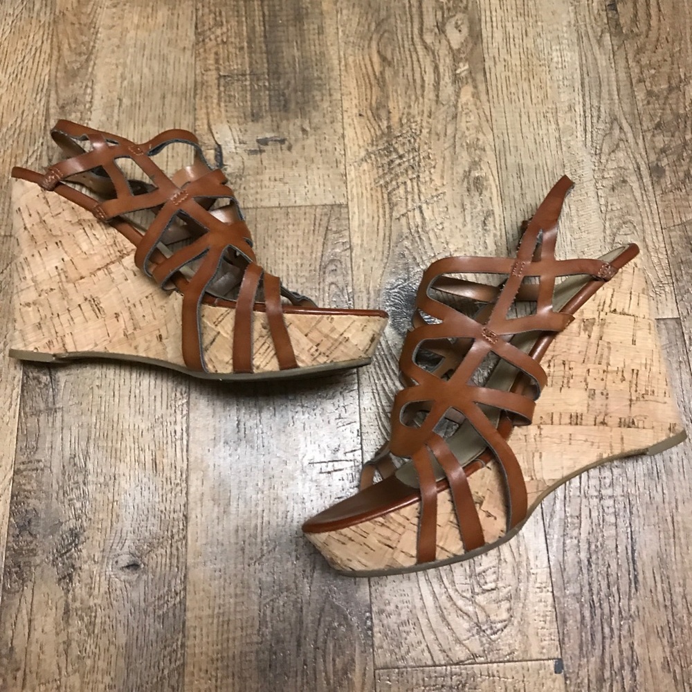 Marc Fisher Brown Strappy Wedges 8.5